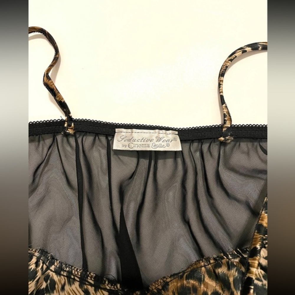 Seductive Wear by Cinema Etoile black leopard feather sheer babydoll cami size L - Picture 5 of 6